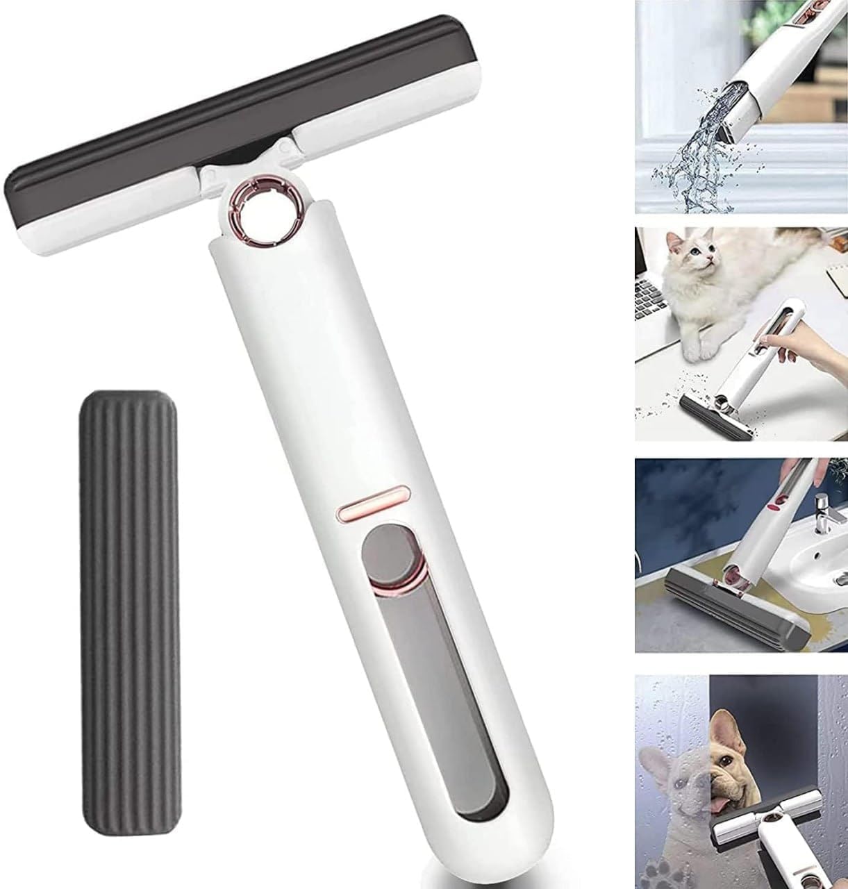 Portable Self-squeeze Short Mop Mini Hand Wash-free Strong Absorbent Mop With 1 Cotton Head Cleaning Sponge For Bathroom Kitchens Table